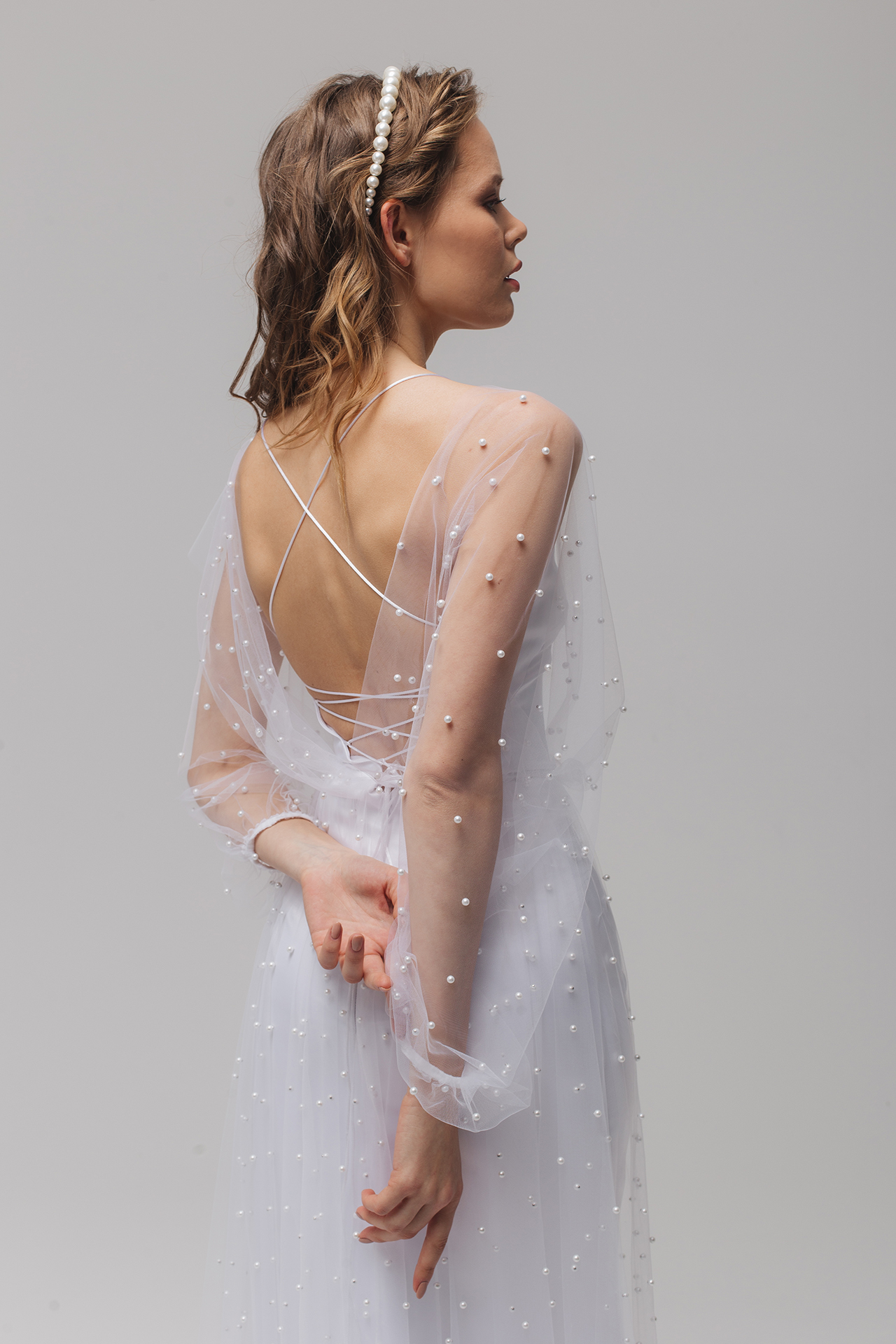 Silk sheath wedding dress, Elegant satin wedding gown with an add-on pearl beaded tulle cape, Charlotte