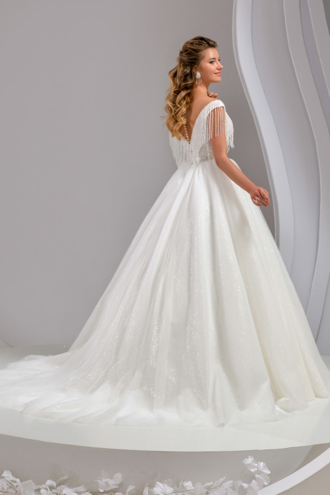 Beaded fringe a-line tulle wedding dress, Glitter ball gown wedding dress, White tulle gown, Sweetheart neckline lace wedding dress, Aurora 