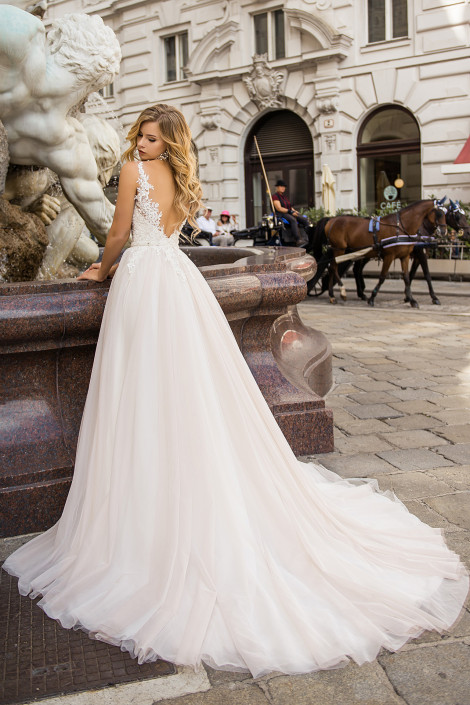 Romantic floral wedding dress , Blush tulle wedding dress, Beautiful fairy wedding gown, Unique empire wedding dress, Inesa 