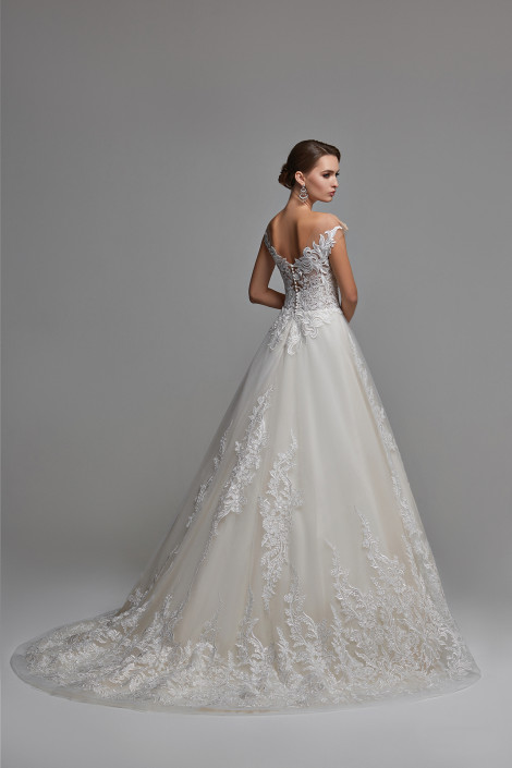 A line lace wedding dress, Low back tulle wedding dress, Tulle ball gown wedding dress, Lace overlay wedding dress, Monica 