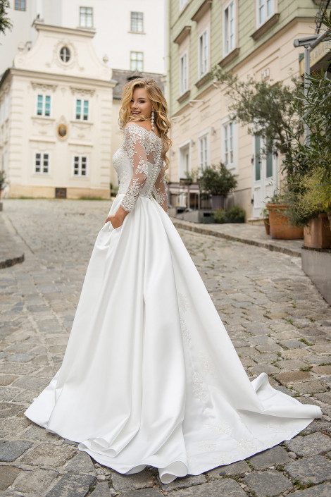 Sexy wedding dress silk, Boho style wedding dress, Long sleeves wedding dress, Embroidered lace bridal gown, Nina 