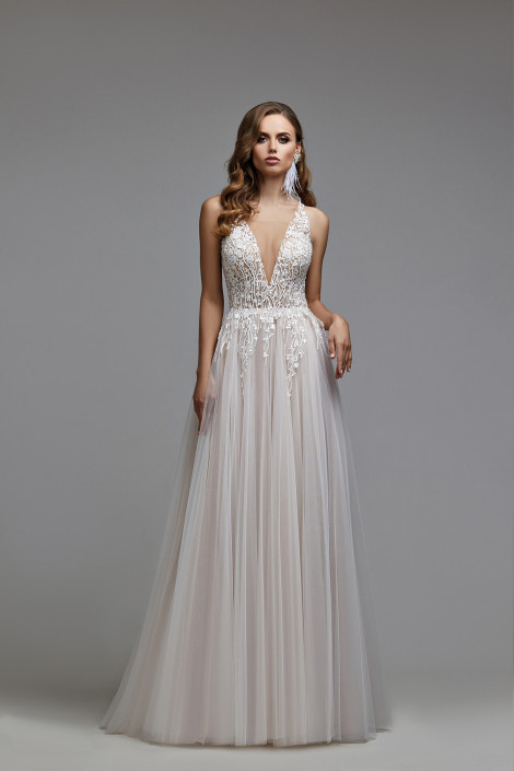 Hochzeitskleid im Boho-Stil,Blush Mesh Brautkleid,romantisches Ballkleid, schönes Verlobungskleid, Teresa.